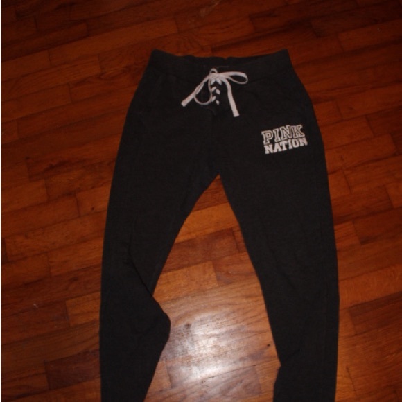PINK Victoria's Secret Black Joggers with White Accents - Picture 1 of 3